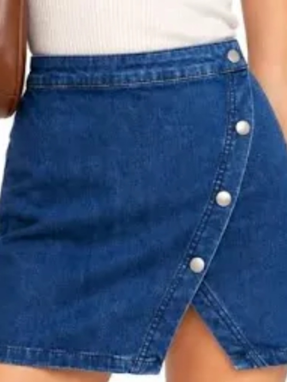 We The Free Indigo Blue Denim Snap-Front Mini Wrap Skirt Size 6
